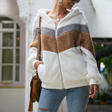 Long-sleeved Splicing Wool Coat Hooded Loose Sweatshirt