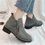 Autumn and Winter Boots Women's Thick with Martin Bare Boots Female Students Side Zipper Rivets