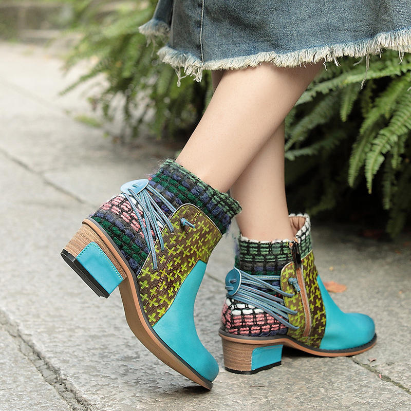 Autumn and Winter Fashion Leather Cotton Ankle Boots Women's Round Head Comfortable Boots