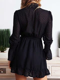 Autumn Women's Black Waist Dress Transparent Striped Speaker Long Sleeve Party Skirt