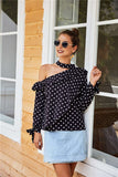 Original Design Off-shoulder Sleeves Women's Shirt Wave Point Hanging Neck Top