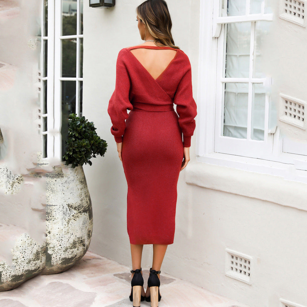 Autumn and Winter Fashion Dress Solid Color Bat Sleeve Dress