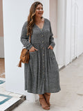 Autumn and Winter Floral Long-sleeved Dress Sexy V-neck