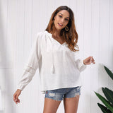 Original Design Cotton Earmuff Lace Stitching White Pullover Small Shirt