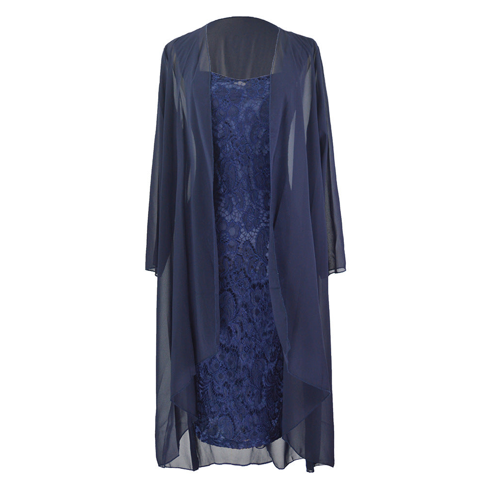 Stylish and Elegant Lace Chiffon Dress Two-piece Suit