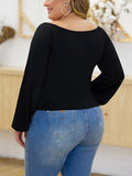 Low-cut Round Neck Long-sleeved Versatile Slim Large Size Women's T-shirt