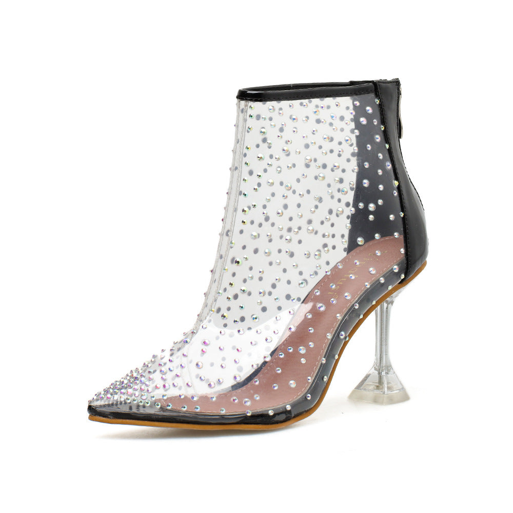New Transparent Colorful Rhinestone Fashion High Heel Ankle Boots