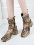 Martin Boots Female Large Size Thick with Side Zipper Fashion Snake Square Ankle Boots