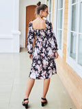 Original Design Women's Autumn New Sleeves Square Collar Slim Dress Print Dress