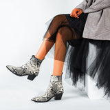 Snakeskin Booties Women's Fashion High-heeled Autumn Short Tube Thick with Martin Boots Booties