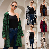 Women's Sweater Four-color Leopard Cardigan Loose Long Sweater