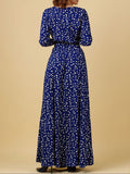Autumn Women's Vintage Print Long Sleeve Skirt Elegant Ladies Long Dress