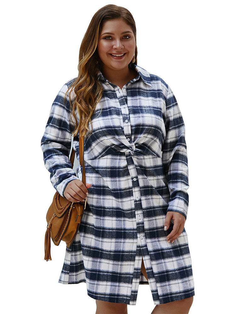Autumn and Winter Plaid Long-sleeved Large Size Dress