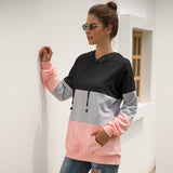 Women's Autumn New Three-color Stitching Hooded Drawstring Sweater Coat