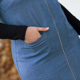 Front and Rear V-neck Sleeveless Zipper Waist Pocket Large Size Women's Denim Skirt
