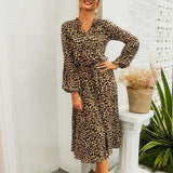 Leopard Long-sleeved Mid-length Dress