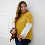 Large Size Women's Autumn and Winter Knitted Embroidery Stitching Top Sweater