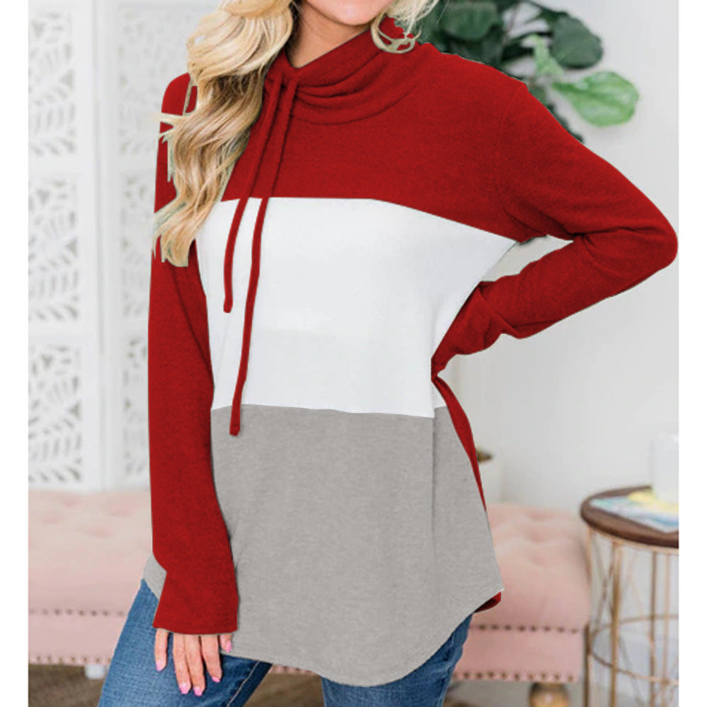 Autumn and Winter Women's High Collar Long Sleeve Color Matching Sweater Sleeve Irregular Jacket