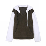 Original Design Autumn and Winter New Sexy V-neck Hooded Sweater Loose Hit Color Velvet Jacket