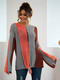 Autumn and Winter Women's Long-sleeved Color Matching Loose Sweater