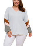 Long Sleeved Head V-neck Color Matching Fat MM Autumn and Winter Large Size Sweater