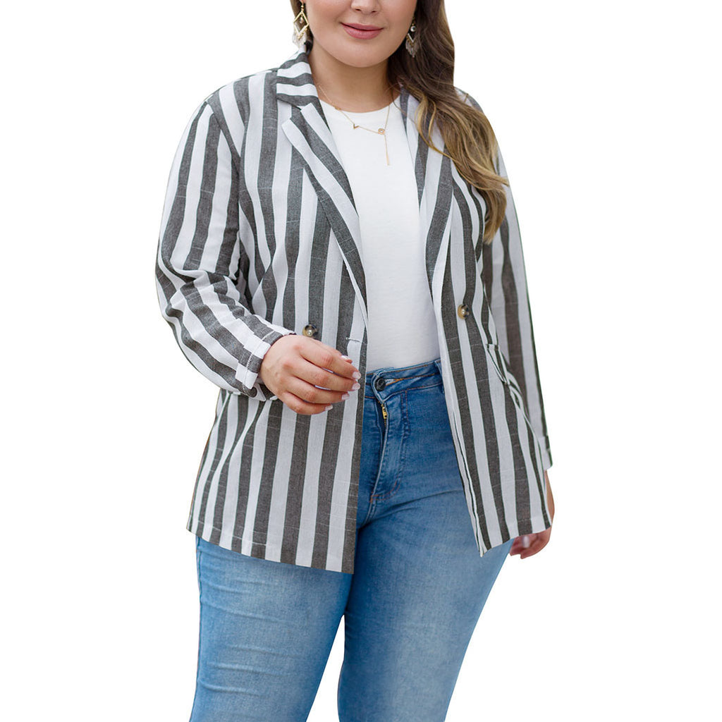 British Style Loose Striped Large Size Casual Blazer