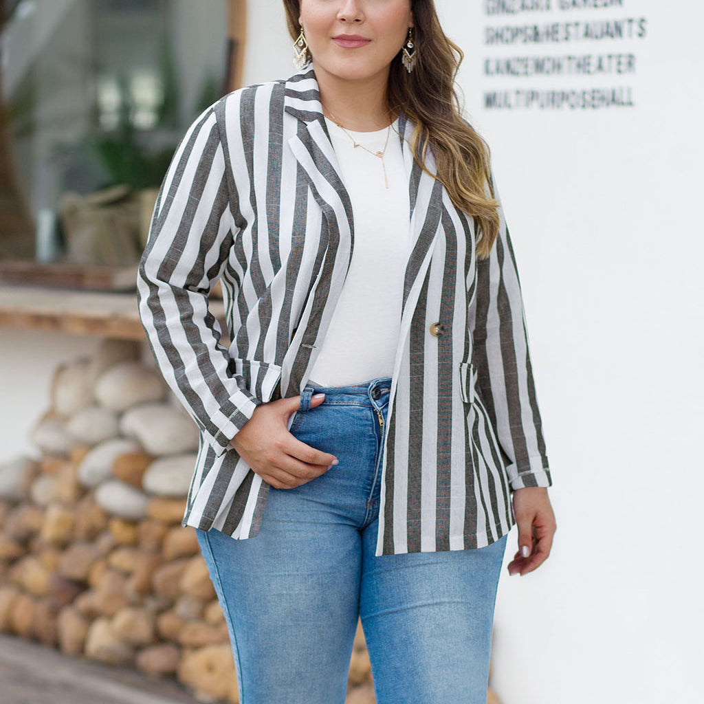 British Style Loose Striped Large Size Casual Blazer