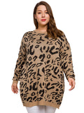 Large Size Women's Fat MM Round Neck Leopard Loose Sweater