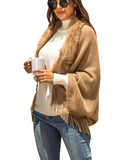 Autumn and Winter Tassel Cloak Shawl Fur Collar Cloak Solid Color Cardigan Sweater