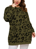 Large Size Women's Autumn and Winter Fat MM Round Neck Leopard Loose Sweater