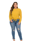 Autumn Hem with Solid Long-sleeved Loose Knit Top