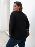 Large Size Women's Knit Long Sleeve Black Mesh Top