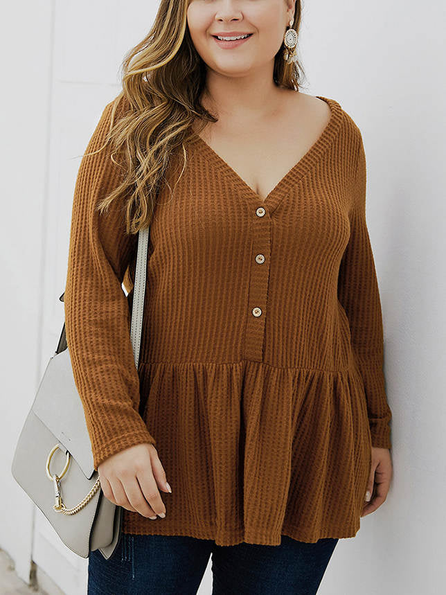 Fat Mm Autumn and Winter V-neck Long-sleeved Sweater Long Shirt
