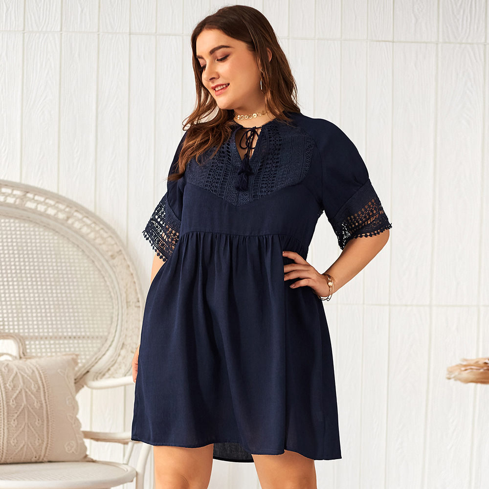 Fashion Large Size Women's Summer Solid Color Short-sleeved Dress