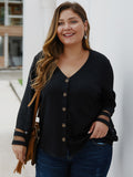 Large Size Women's Knit Long Sleeve Black Mesh Top