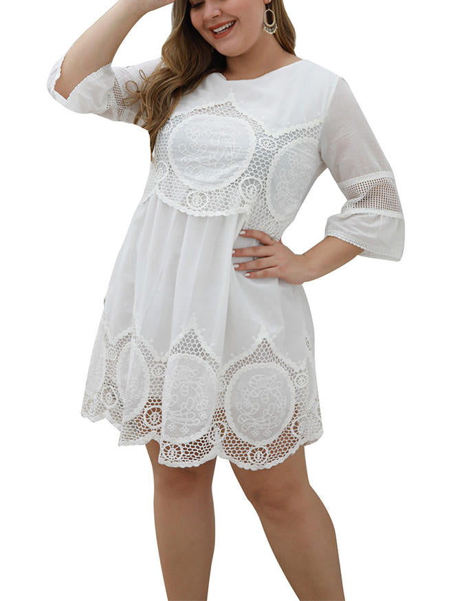 Summer Lace White Cutout Large Size Dress