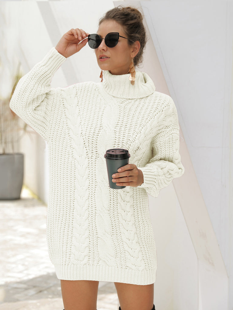 Women's Heavy Needle Pullover Mid-Long Turtleneck Twist Knit Sweater