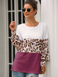 Women's T-Shirt Leopard-printed Lamb-Sleeve Top