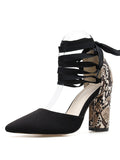 Autumn New Snake Pattern Suede Stitching Pointed Thick with Straps Fashion Sexy Women's Shoes