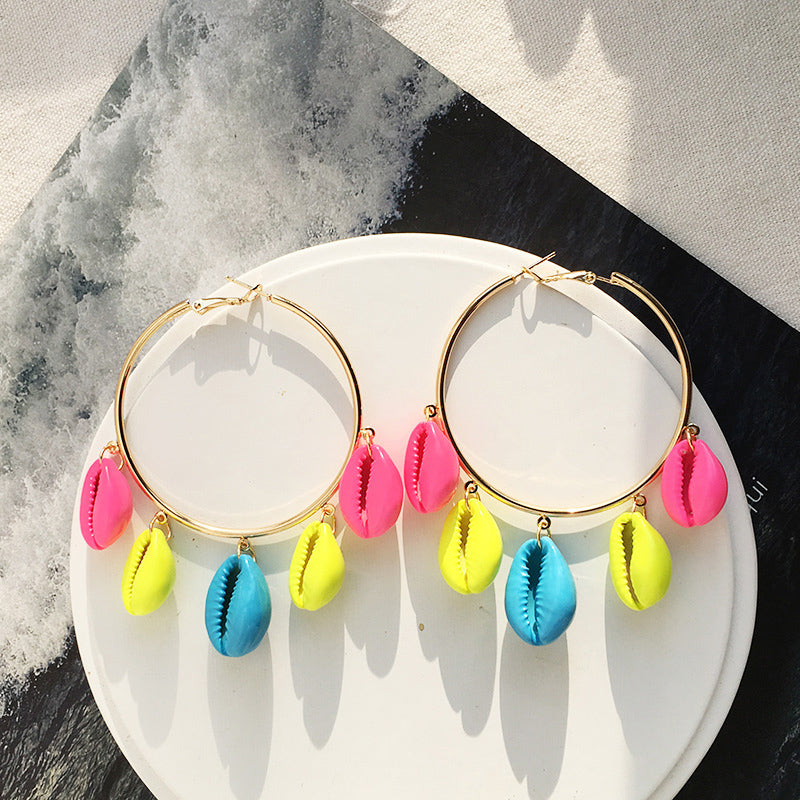 Colorful Seashell Earrings Bohemian Vacation Style Conch Earrings