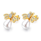 Little Bee Copper Plated Pearl Stud Earrings Trendy Lady Earrings