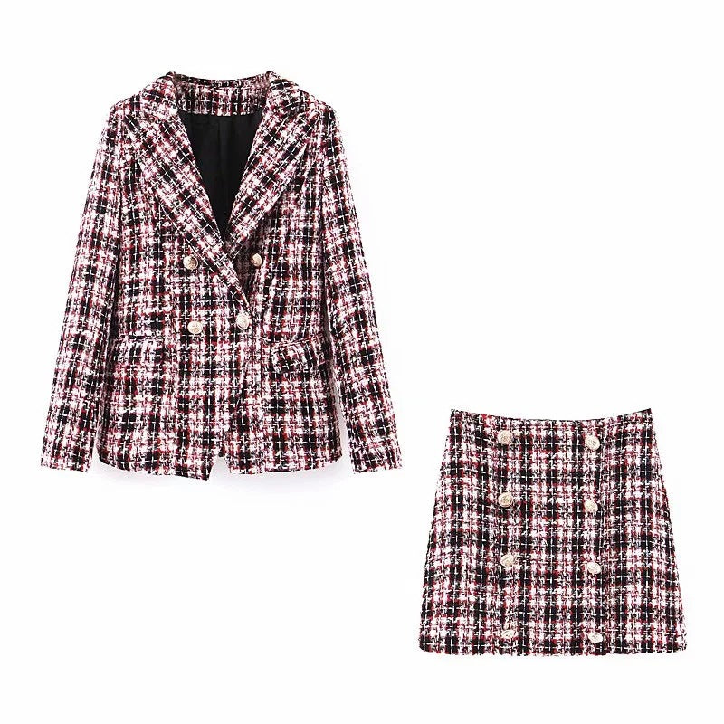 New Temperament Casual Plaid Suit (professional Suit Coat + Skirt)