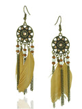 Bohemian Feather Earrings Vintage Tassel Earrings Rhinestones Bead Feather Earrings