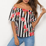 One-shoulder Striped Print Shirt Top