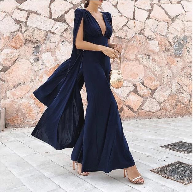 Sexy Dark Blue Long Sleeves Jumpsuits