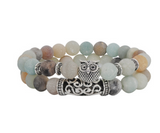 Natural Stone Owl Agate Bracelet Double Strip Elastic Rope Beaded Bracelet