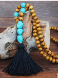 Antique Wooden Beads Necklace Female Color Tassel Butterfly Star Turquoise Pendant