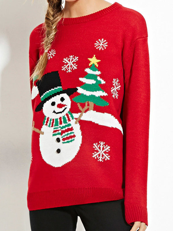 Printed Round Neck Pullover Long Sleeve Sweater
