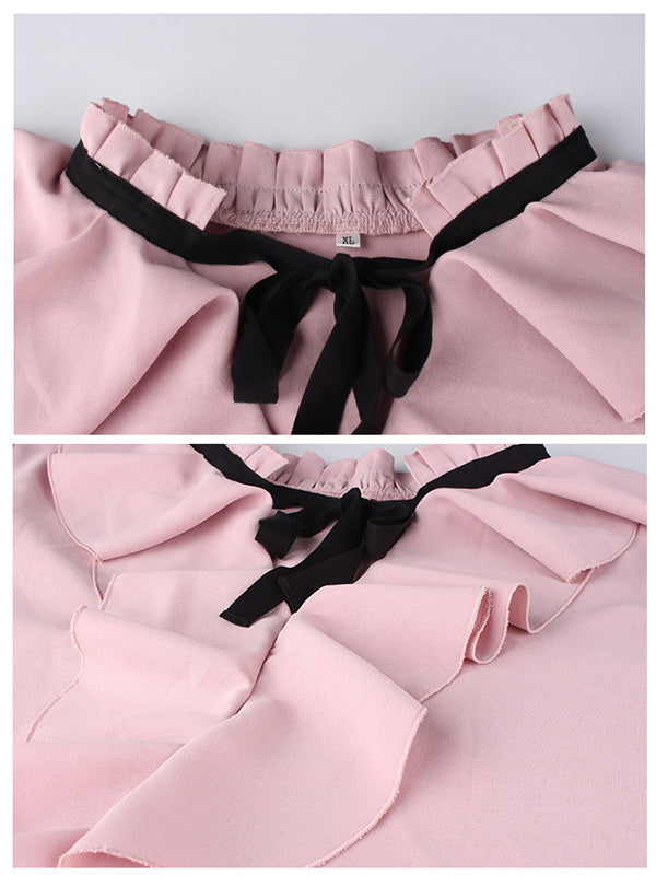 Lotus Leaf Collar Elegant Temperament Blouse Pink Shirt