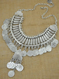 Vintage Commemorative Coin Sequined Tassel Necklace